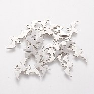 20Pcs 201 Stainless Steel Charms, Halloween, Bat, Stainless Steel Color, 7.9x17.8x1mm, Hole: 1mm(STAS-DC0009-53)