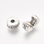 Alloy European Clasps, Large Hole Beads, with Rhinestone, Flat Round, Platinum, Crystal, 10.5x6mm, Hole: 3mm(PDLC-S001-07A-P)