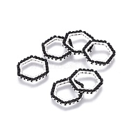 MIYUKI & TOHO Handmade Japanese Seed Beads, with 304 Stainless Steel Link Rings, Loom Pattern, Hexagon, Silver, Black, 15~15.5x16x1.8~2mm(SEED-A028B-S-02S)