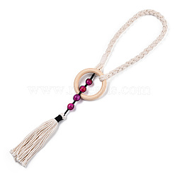 Handmade Macrame Wood Curtain Tiebacks, Cotton Cord Woven Tassel Curtain Holdback, for Home Wall Drapes Window Decoration, Floral White, 740mm(MAKN-YWC0001-01)