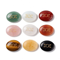 Natural & Synthetic Mixed Gemstone Healing Massage Palm Stones, Pocket Worry Stone, for Anxiety Stress Relief Therapy, Oval with Triple Moon, 33x43x11~12mm(G-E579-03)
