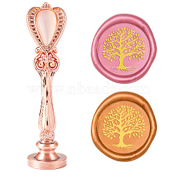 DIY Scrapbook, Brass Wax Seal Stamp Flat Round Head and Heart Handle, Tree Pattern, 25mm(AJEW-WH0144-035)