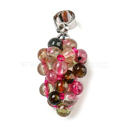 Natural Tourmaline Round Cluster Pendants, Grape Charms with Alloy Snap on Bails and Elastic Rope, Platinum, 18.5x9.5mm, Hole: 3.8x4.7mm(G-D094-04P)