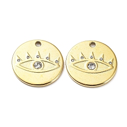 Ion Plating(IP) 304 Stainless Steel Pendants, with Crystal Rhinestone, Flat Round with Eye Charm, Real 18K Gold Plated, 2x18mm, Hole: 1.6mm(STAS-Q254-26G)