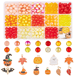 Elite Halloween Theme DIY Jewelry Making Findings Kits, Including Acrylic Beads, Alloy Enamel Pendants, Pumpkin & Ghost & Bat & Maple Leaf, Orange, 7.5~8x7~8mm, Hole: 1.3~2mm(DIY-PH0013-51)