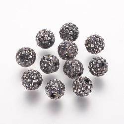 Polymer Clay Rhinestone Beads, Grade A, Round, Pave Disco Ball Beads, Hematite, 10x9.5mm, Hole: 1.5mm(RB-K050-10mm-C03)