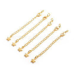 Brass Chain Extender, with Curb Chains and Lobster Claw Clasps, Long-Lasting Plated, Star, Real 14K Gold Plated, 73x3mm, Hole: 3mm(X-KK-L155-30G)