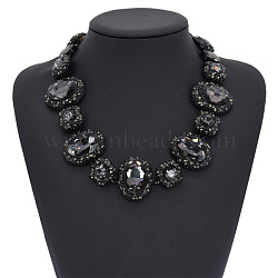Alloy Rhinestone & Glass Oval Link Chain Necklaces for Women, Black, 16.93 inch(43cm)(FS-WG2E80C-04)
