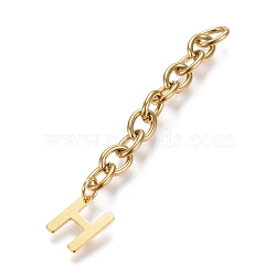 304 Stainless Steel Chain Extender, with Cable Chain and Letter Charms, Golden, Letter.H, 67.5mm, Link: 8x6x1.3mm, Letter H: 11x9x0.7mm(X-STAS-K206-09G-H)