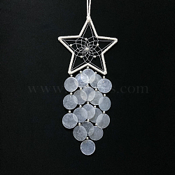 Woven Net/Web with Shell Wind Chime, Polyester Door Wall Pendant Decoration, Star, 460mm(WICH-PW0001-48A)