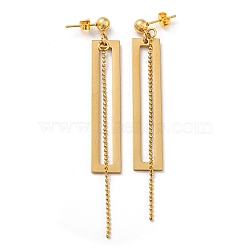 Ion Plating(IP) Golden 304 Stainless Steel Rectangle Dangle Stud Earrings, Chains Tassel Earrings, Golden, 82x10mm(EJEW-D083-09G)