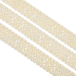 Ethnic Style Embroidery Polyester Ribbon, Clothing Accessories, Floral Pattern, Light Yellow, 2 inch(50mm), about 7.66 Yards(7m)/Bundle(OCOR-WH0046-14A)