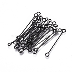 304 Stainless Steel Eye Pins, Double Sided Eye Pins, Electrophoresis Black, 26x3x0.5mm, Hole: 1.7mm(STAS-L247-007C-B)
