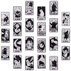 22Pcs 22 Style Tarot Theme Printed Acrylic Pendants, Rectangle Charms with Cat, Black, 39x24x2.5mm, Hole: 1.8mm, 1pc/style(MACR-SZ0001-81)