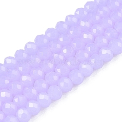 Imitation Jade Glass Beads Strands, Faceted, Round, Lilac, 4.5x3.5mm, Hole: 0.9mm, about 115~120pcs/strand, 16.54~17.4''(41~43.5cm)(GLAA-T023-4mm-C01)