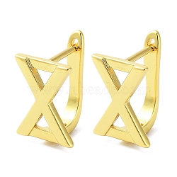 Brass Letter Stud Earrings for Women, Lead Free & Cadmium Free, Real 18K Gold Plated, Letter X, 15x10mm(EJEW-A038-01X-G)