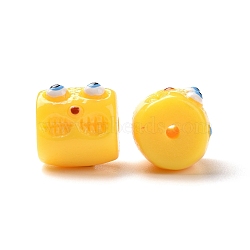 Halloween Opaque Resin Beads, Column with Monster Face, Gold, 13x12.5x14mm, Hole: 2mm(RESI-E023-01E)