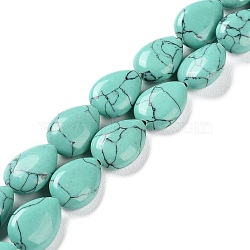 Synthetic Turquoise Beads Strands, Flat Teardrop, 13~14x9.5~10x5~5.5mm, Hole: 1.2mm, about 28pcs/strand, 15.16''(38.5cm)(G-K357-A13-01)