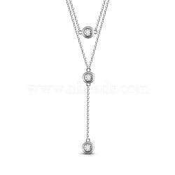 SHEGRACE Rhodium Plated 925 Sterling Silver Tiered Necklaces, with Grade AAA Cubic Zirconia and Cable Chains, Flat Round, Clear, Platinum, 14.57 inch~17.32 inch(37~44cm)(JN844A)