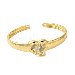 Heart Clear Cubic Zirconia Cuff Bangles, Rack Plating Brass Bracelets for Women, Cadmium Free & Lead Free, Long-Lasting Plated, Real 18K Gold Plated, Inner Diameter: 2-1/2 inch(6.3cm)(BJEW-P336-05G)