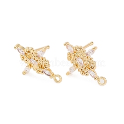 Brass Micro Pave Cubic Zirconia Stud Earrings Finding, Cross, Real 14K Gold Plated, 16x12mm, Hole: 1.3mm, Pin: 0.8mm(KK-Z084-03G)