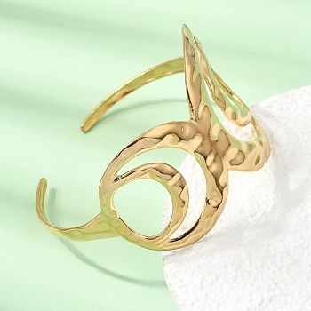 304 Stainless Steel Wide Cuff Bangles, Textured Statement Bangles for Women, Abstract Double Loop, Ion Plating(IP), Long-Lasting Plated, Real 18K Gold Plated, Inner Diameter: 1.99~2.24 inch(5.05~5.7cm)