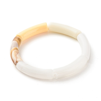 Acrylic Curved Tube Beaded Stretch Bracelet, Chunky Bracelet for Women, Wheat, Inner Diameter: 2 inch(5.1cm)
