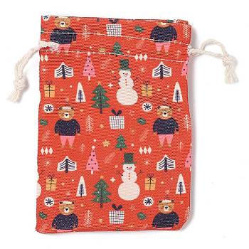 Christmas Theme Cloth Printed Storage Bags, Drawstring Bags, Rectangle, Red, 14x10x0.4cm