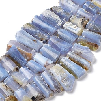 Natural Blue Lace Agate Beads Strands, Rectangle, 21~46x11.5~22.5x7~8.5mm, Hole: 1.5mm, about 26~27pcs/strand, 15.98''~16.30''(40.6~41.4cm)