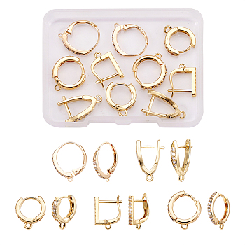 Brass Micro Pave Cubic Zirconia Hoop Earring Findings, with Loop, Ring, Golden, 10pcs/box