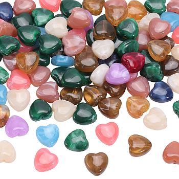 100Pcs Opaque Acrylic Beads, Imitation Gemstone Beads, Heart, Mixed Color, 14x14x7mm, Hole: 2mm
