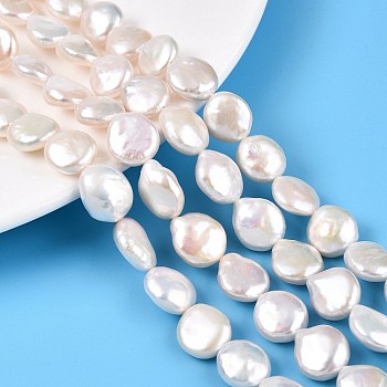 Natural Keshi Pearl Beads Strands, Cultured Freshwater Pearl, Baroque Pearls, Flat Round, Creamy White, 11.5~14.5x11~12.5x4.5~8mm, Hole: 0.6mm, about 28~31pcs/strand, 14.96~15.35(38~39cm)