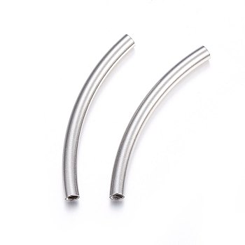 304 Stainless Steel European Tube Beads, Curved Tube, Stainless Steel Color, 60x5mm, Hole: 4mm