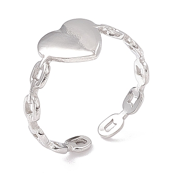 304 Stainless Steel Heart Open Cuff Rings for Women, Stainless Steel Color, Inner Diameter: 17mm
