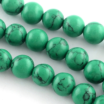 Synthetical Turquoise Gemstone Round Bead Strands, Dyed, Medium Sea Green, 6mm, Hole: 1mm, about 65pcs/strand, 15 inch
