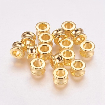 Tibetan Style Alloy European Beads, Large Hole Beads, Barrel, Golden, Lead Free & Cadmium Free, 8x5.5mm, Hole: 4.5mm