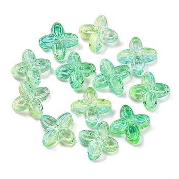 794Pcs Two Tone Transparent Acrylic Beads, Clover, Lime, 17x17x6mm, Hole: 1.8mm, about 794pcs/500g