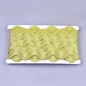 Polyester Ribbons, Wave Shape, Gold, 1-1/2 inch(38mm)~1-5/8 inch(40mm), 10Yard/card