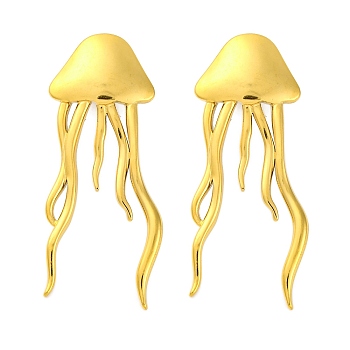 Ion Plating(IP) 304 Stainless Steel Jellyfish Stud Earrings, Real 18K Gold Plated, 38x16mm