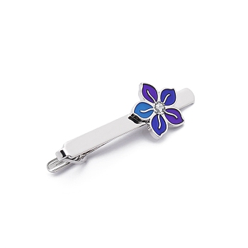 Flower Brass Enamel Tie Clips for Women Men, Platinum, 64mm