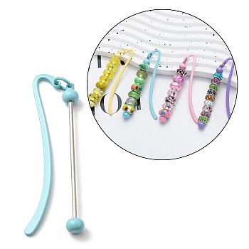 Iron & Alloy Bookmarks with Beadable Bar Pendant, Candy Color Hook Bookmark, Pale Turquoise, 86x17x2mm
