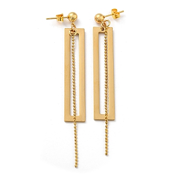 Vacuum Plating Golden 304 Stainless Steel Rectangle Dangle Stud Earrings, Chains Tassel Earrings, Golden, 82x10mm