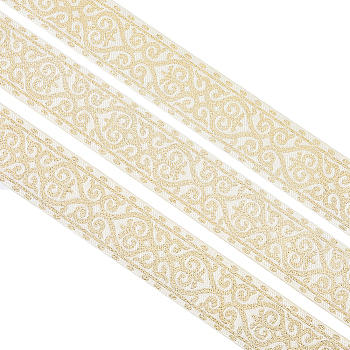 Ethnic Style Embroidery Polyester Ribbon, Clothing Accessories, Floral Pattern, Light Yellow, 2 inch(50mm), about 7.66 Yards(7m)/Bundle