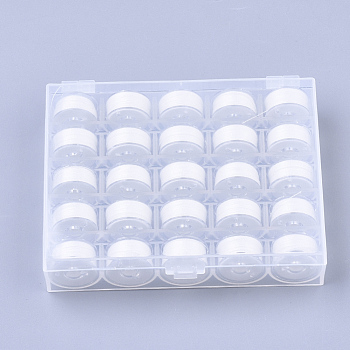 402 Polyester Sewing Thread, Plastic Bobbins and Clear Box, White, 0.1mm, 50m/roll, 25rolls/box