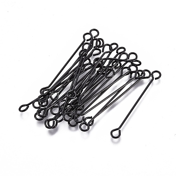 304 Stainless Steel Eye Pins, Double Sided Eye Pins, Electrophoresis Black, 26x3x0.5mm, Hole: 1.7mm