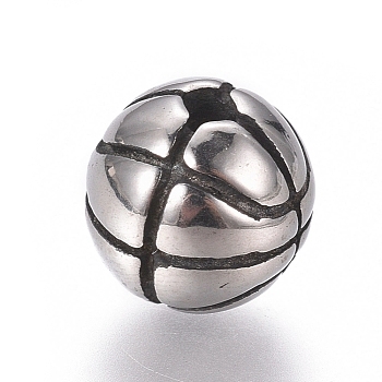 316 Surgical Stainless Steel Beads, Polished, Round, Basketball, Antique Silver, 9.5mm, Hole: 2mm