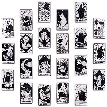 22Pcs 22 Style Tarot Theme Printed Acrylic Pendants, Rectangle Charms with Cat, Black, 39x24x2.5mm, Hole: 1.8mm, 1pc/style