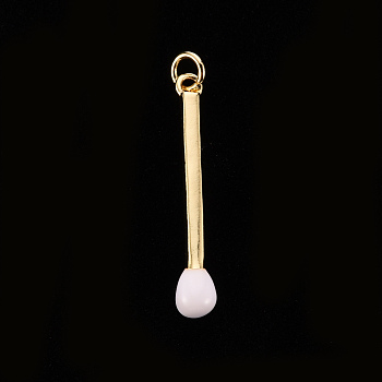 Brass Enamel Pendants, with Jump Ring, Cadmium Free & Nickel Free & Lead Free, Match, Real 16K Gold Plated, Creamy White, 30x4.5mm, Jump Ring: 5x1mm, 3mm inner diameter