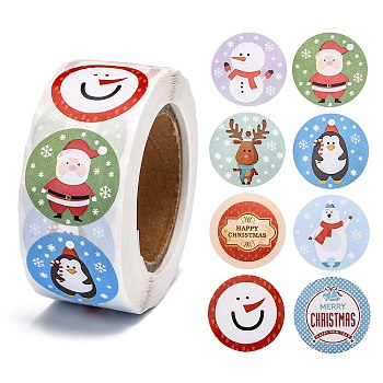 Christmas Roll Stickers, 8 Different Designs Decorative Sealing Stickers, for Christmas Party Favors, Holiday Decorations, Snowman, 25mm, about 500pcs/roll