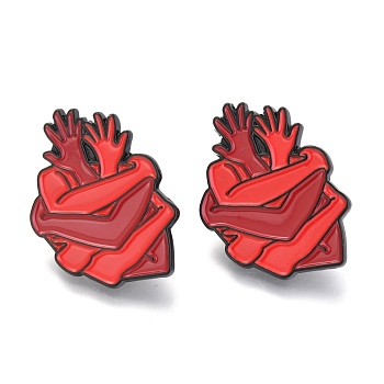 Creative Zinc Alloy Brooches, Enamel Lapel Pin, with Iron Butterfly Clutches or Rubber Clutches, Electrophoresis Black Color, Anatomical Heart Shape, Red, 30x20mm, Pin: 1mm
